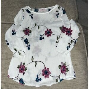 Ana & Rose Shirt Women's small White Embroidered Flowers Top